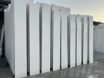 Bundles of Marva Limestone cut-to-size pieces standing in the stone yard