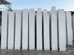 Squared Marva Limestone blocks standing in the stone yard